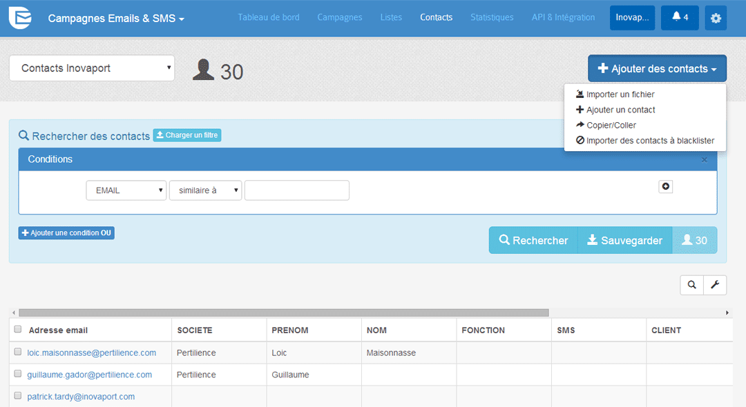 Gestion fine des contacts avec SendinBlue