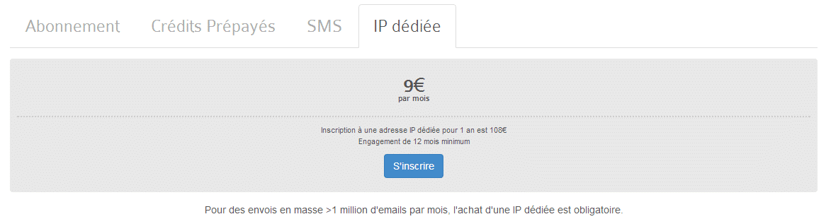 Tarif IP dédiée SendinBlue